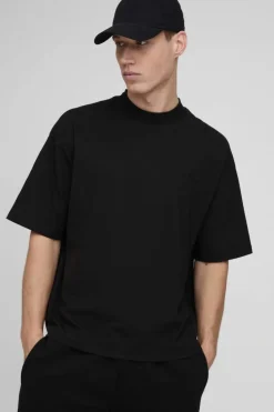 Cheap boohooMAN Oversized Boxy BM Signature Extended Neck T-shirt black