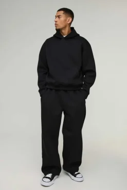 Shop boohooMAN Oversized Boxy Bonded Scuba Hooded Tracksuit black