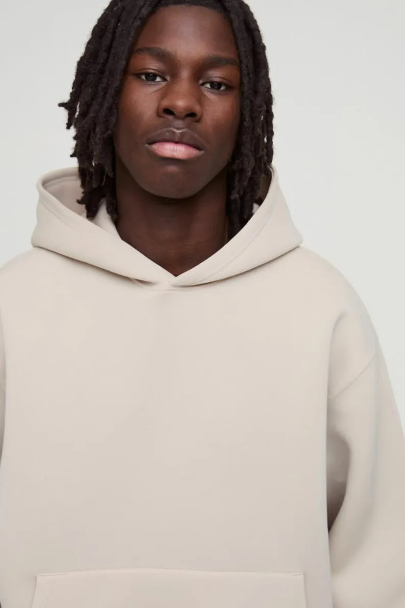 Sale boohooMAN Oversized Boxy Bonded Scuba Hoodie stone