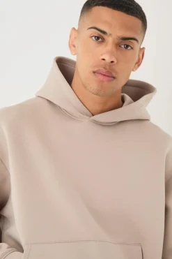 Cheap boohooMAN Oversized Boxy Bonded Scuba Hooded Short Tracksuit taupe