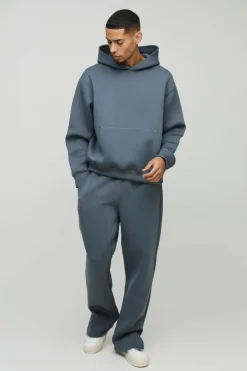Flash Sale boohooMAN Oversized Boxy Bonded Scuba Split Hem Tracksuit slate