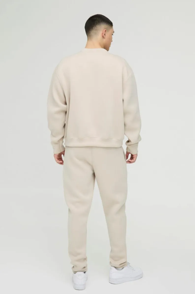Sale boohooMAN Oversized Boxy Bonded Scuba Sweatshirt stone