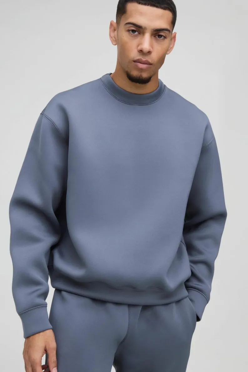Fashion boohooMAN Oversized Boxy Bonded Scuba Sweatshirt slate