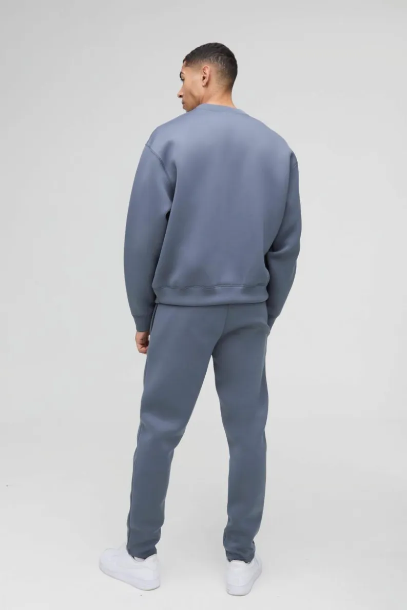 Fashion boohooMAN Oversized Boxy Bonded Scuba Sweatshirt slate