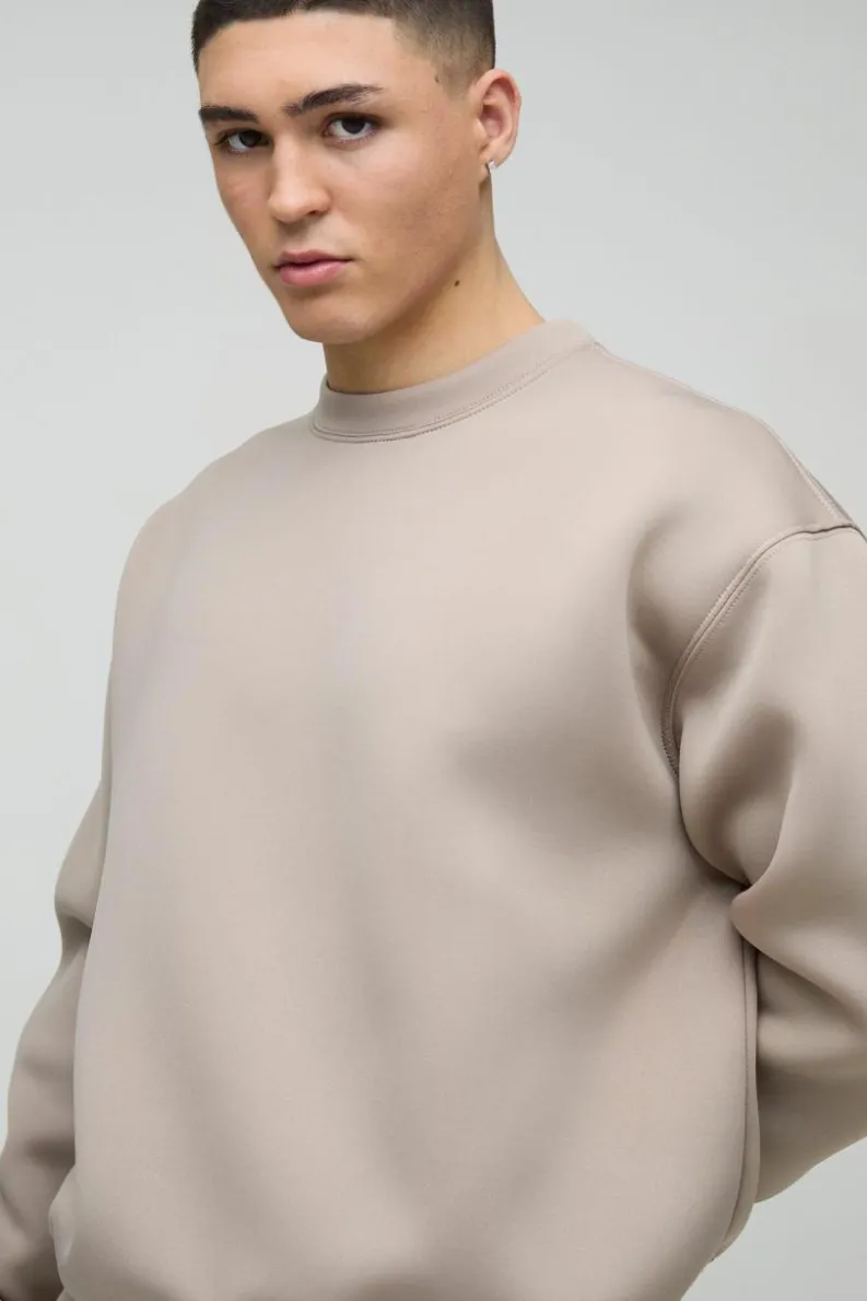 Store boohooMAN Oversized Boxy Bonded Scuba Sweatshirt taupe