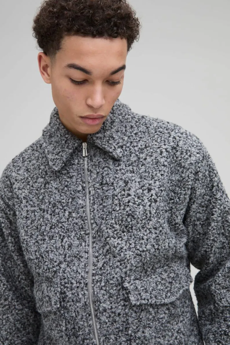 Flash Sale boohooMAN Oversized Boxy Boucle Harrington Jacket grey