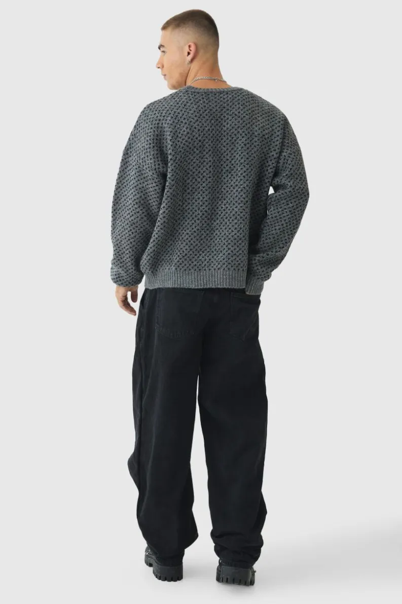 Hot boohooMAN Oversized Boxy Brushed Face All Over Jacquard Jumper charcoal