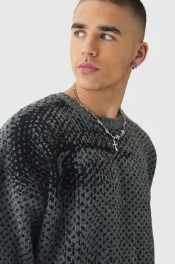 Hot boohooMAN Oversized Boxy Brushed Face All Over Jacquard Jumper charcoal