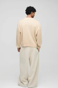 Discount boohooMAN Oversized Boxy Brushed Knitted Jumper sand
