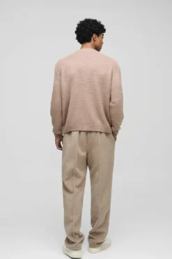 Discount boohooMAN Oversized Boxy Brushed Knitted Jumper stone