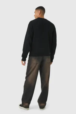 Best boohooMAN Oversized Boxy Brushed Knitted Jumper black