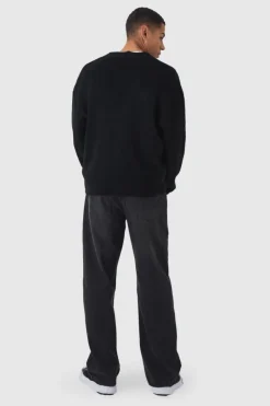 Sale boohooMAN Oversized Boxy Brushed Knitted Cardigan black