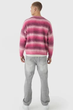 Clearance boohooMAN Oversized Boxy Brushed Ombre Knitted Jumper pink