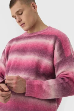Clearance boohooMAN Oversized Boxy Brushed Ombre Knitted Jumper pink