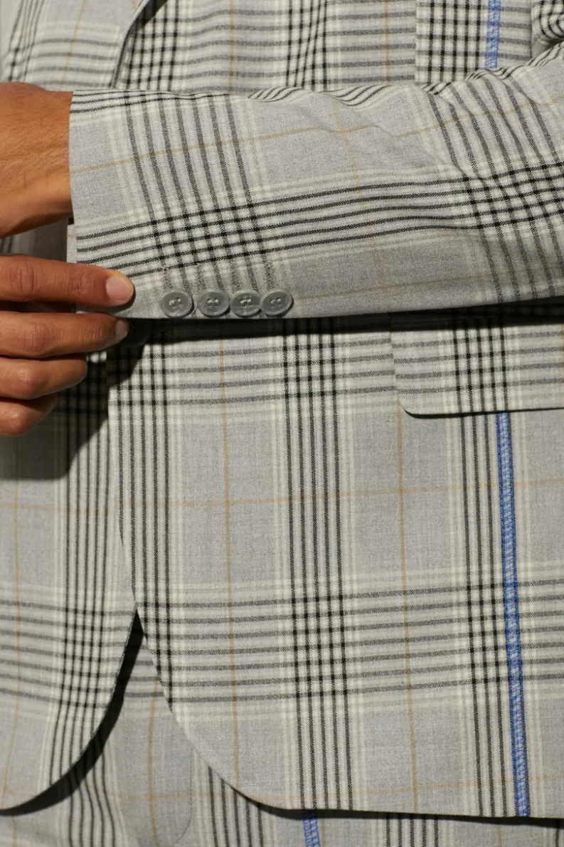 Shop boohoo Oversized Boxy Check Contrast Stitch Suit grey