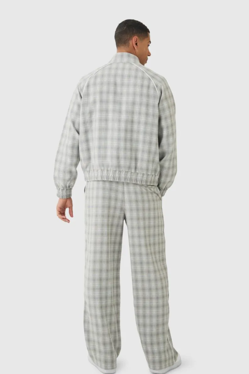 Hot boohoo Oversized Boxy Checked Funnel Neck Set light grey