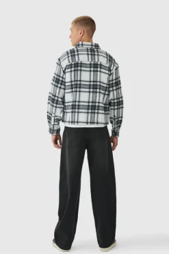 New boohooMAN Oversized Boxy Check Long Sleeve Shirt light grey