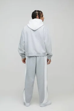 Outlet boohooMAN Oversized Boxy Colour Block Puff Print Tracksuit grey