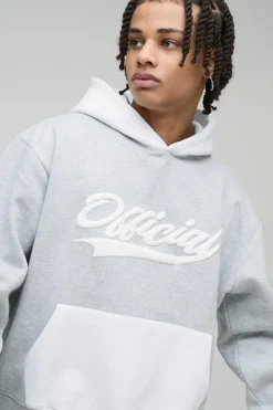 Outlet boohooMAN Oversized Boxy Colour Block Puff Print Tracksuit grey