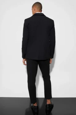 Shop boohooMAN Oversized Boxy Contrast Lapel Blazer black