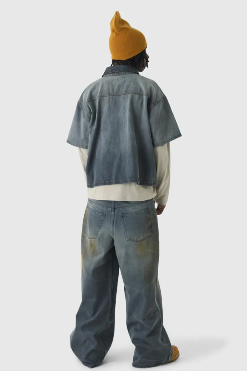 Clearance boohooMAN Oversized Boxy Denim Shirt mid grey