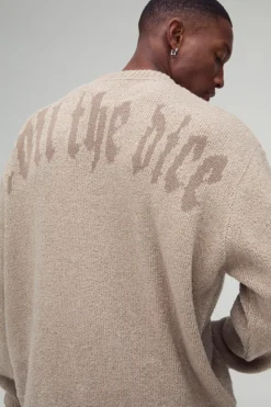 Best Sale boohooMAN Oversized Boxy Dice Graphic Brushed Knitted Jumper ecru