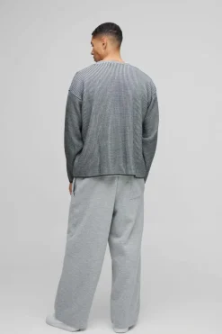 Cheap boohooMAN Oversized Boxy Dropped Shoulder Plated Ribbed Knitted Cardigan charcoal