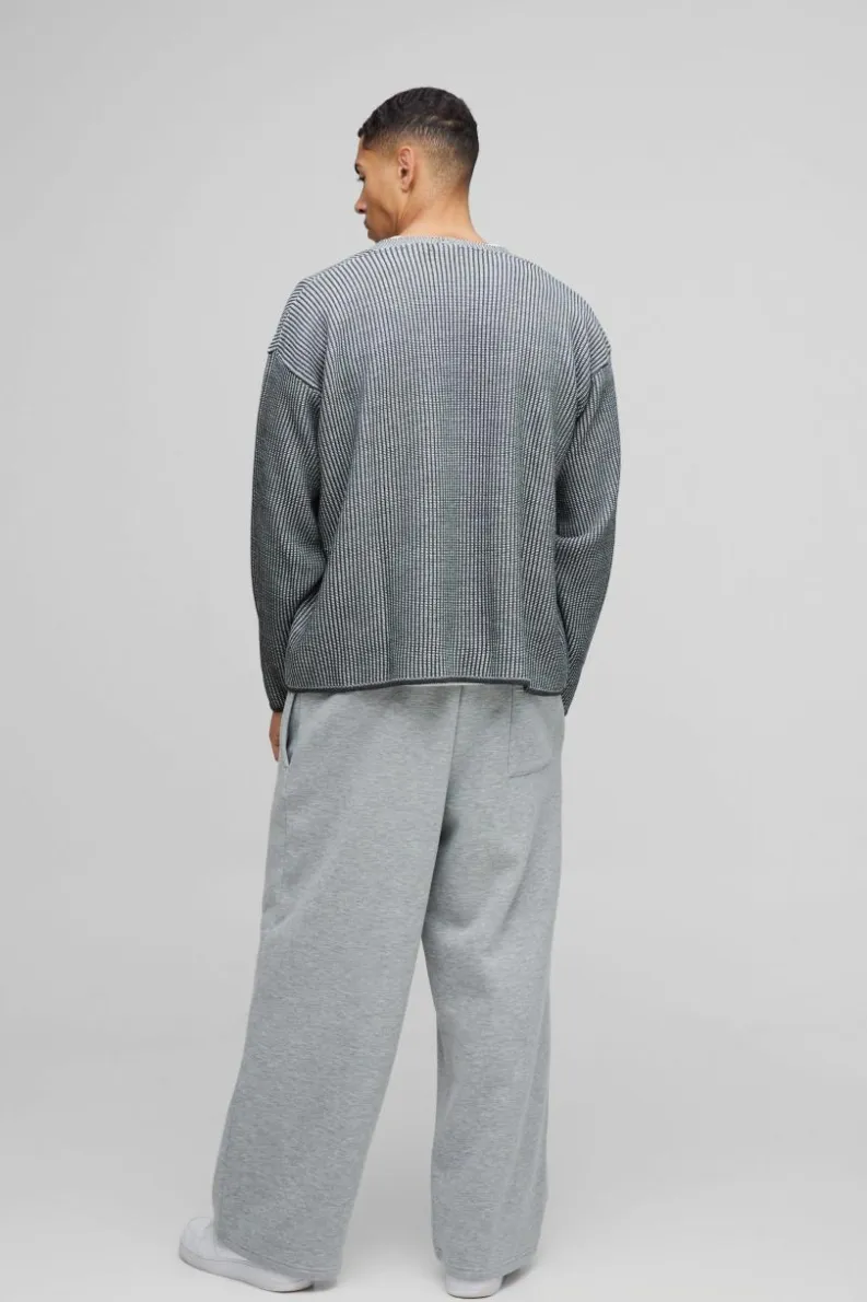 Cheap boohooMAN Oversized Boxy Dropped Shoulder Plated Ribbed Knitted Cardigan charcoal
