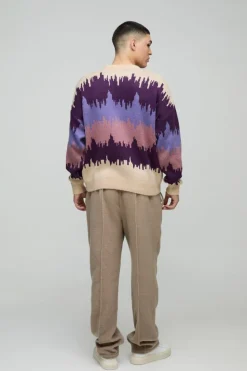 Best boohooMAN Oversized Boxy Dropped Shoulder Brushed Abstract Knitted Jumper brown