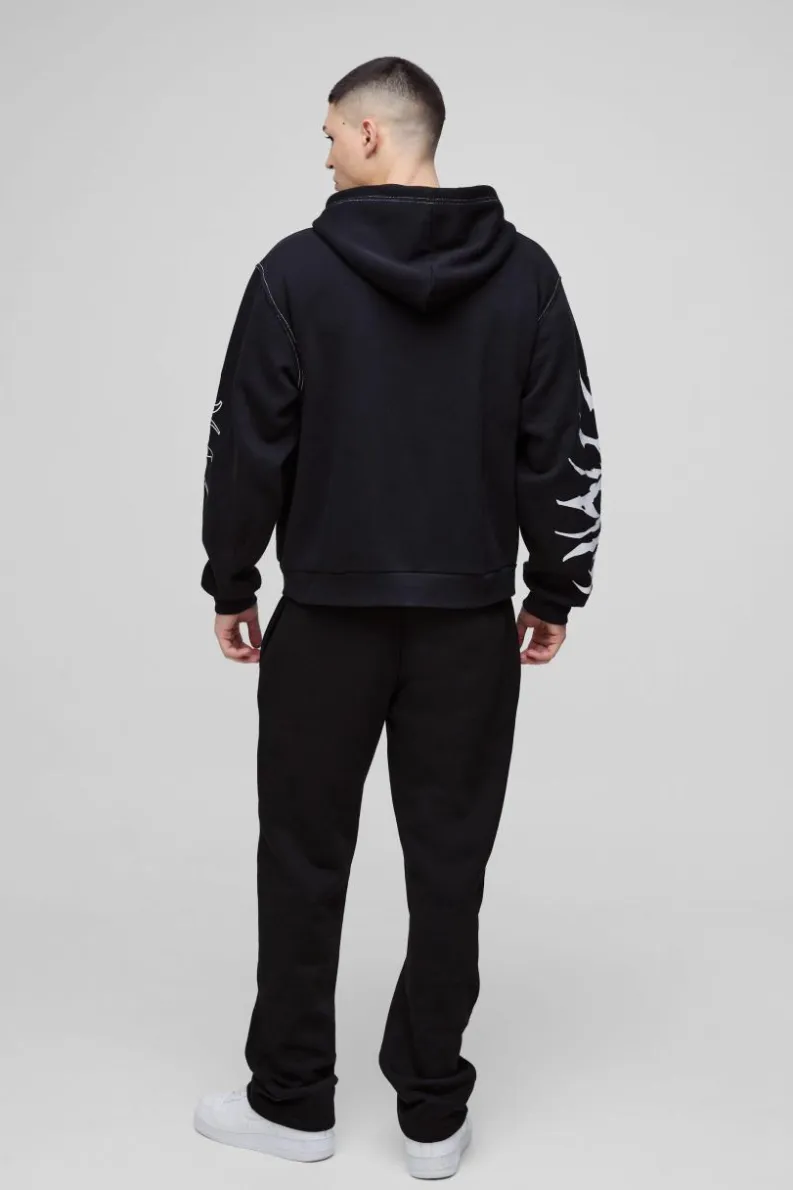 Hot boohooMAN Oversized Boxy Embroidered Hoodie black