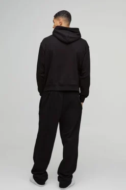 Store boohooMAN Oversized Boxy Endless Love Puff Print Graphic Hoodie black
