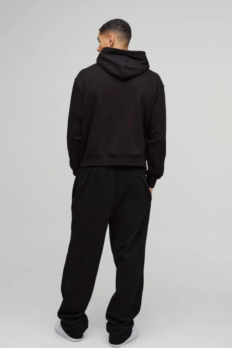 Store boohooMAN Oversized Boxy Endless Love Puff Print Graphic Hoodie black