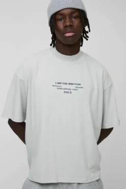 Fashion boohooMAN Oversized Boxy Extended Neck Peached Heavyweight T-shirt light grey