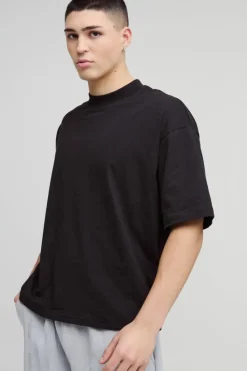 Outlet boohooMAN Oversized Boxy Extended Neck T-shirt black