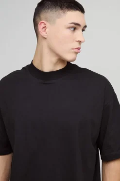Outlet boohooMAN Oversized Boxy Extended Neck T-shirt black