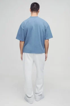 Best Sale boohooMAN Oversized Boxy Extended Neck Peached Heavyweight T-shirt slate blue