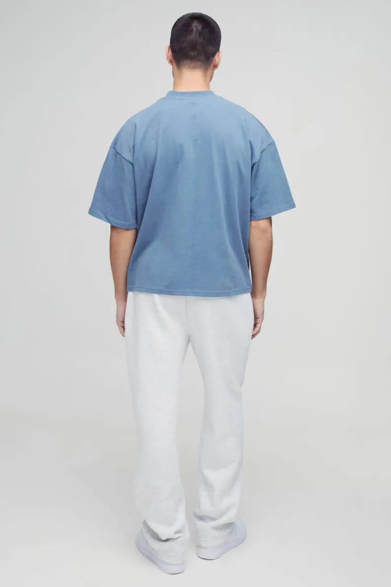 Best Sale boohooMAN Oversized Boxy Extended Neck Peached Heavyweight T-shirt slate blue