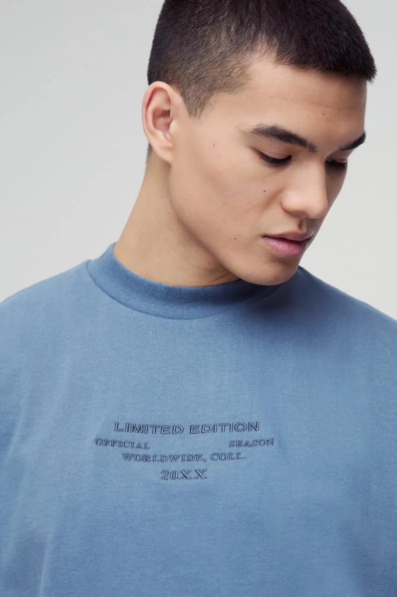 Best Sale boohooMAN Oversized Boxy Extended Neck Peached Heavyweight T-shirt slate blue