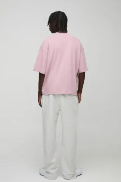 Store boohooMAN Oversized Boxy Extended Neck Peached Heavyweight T-shirt mauve