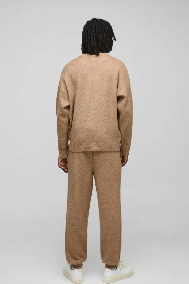 Flash Sale boohooMAN Oversized Boxy Extended Neck Brushed Knit Jumper brown