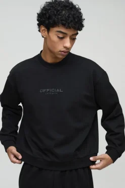 Hot boohooMAN Oversized Boxy Extended Neck Heavyweight Sweatshirt black