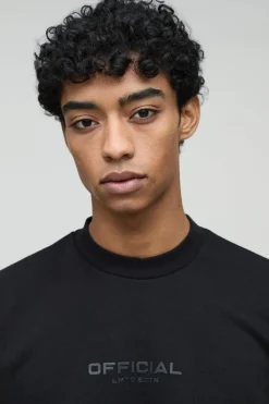 Hot boohooMAN Oversized Boxy Extended Neck Heavyweight Sweatshirt black