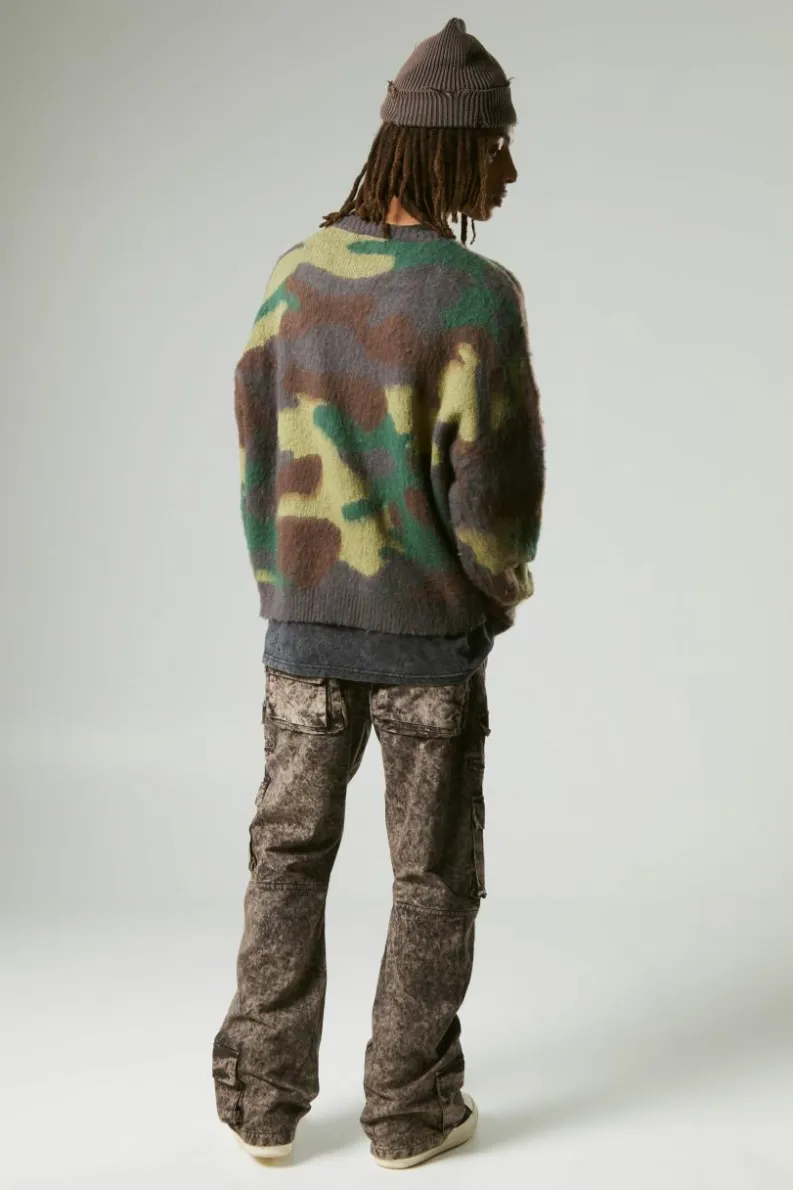 Clearance boohooMAN Oversized Boxy Eyelash Knit Camo Jumper brown