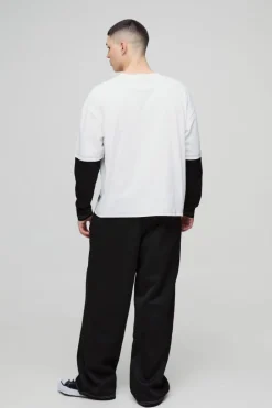 Best boohooMAN Oversized Boxy Faux Layer Varsity Print T-Shirt Wide Leg Jogger Set black