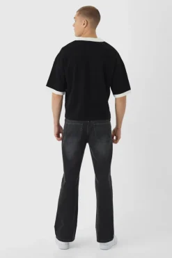 Store boohooMAN Oversized Boxy Football Knitted Polo black