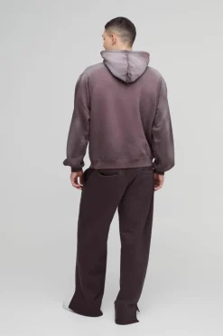 New boohooMAN Oversized Boxy Funnel Neck Seam Detail Hoodie coffee