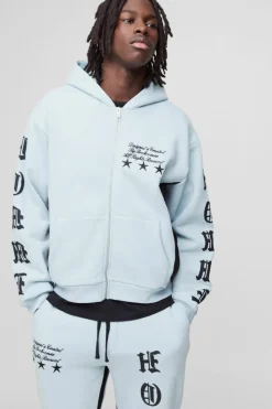 Best boohooMAN Oversized Boxy Gothic Homme Printed Gusset Tracksuit blue