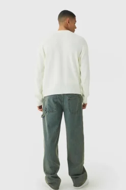 Sale boohooMAN Oversized Boxy Heart Jumper ecru