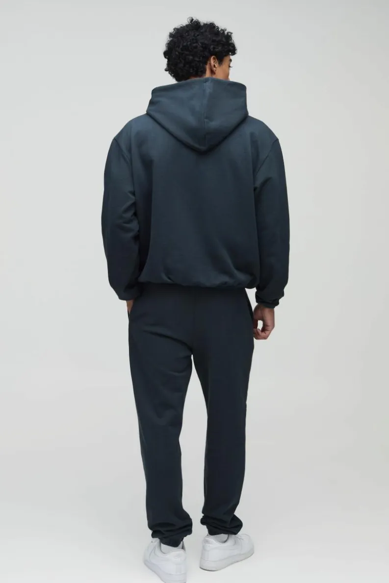 Store boohooMAN Oversized Boxy Heavyweight Bound Hoodie charcoal