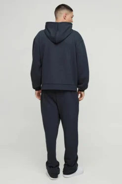 Shop boohooMAN Oversized Boxy Heavyweight Hoodie Tracksuit charcoal